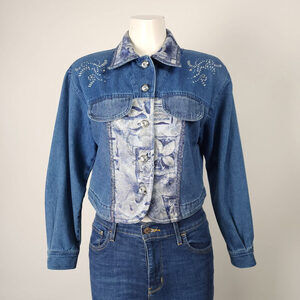 City Girl Petites Crystal Studded Denim Jacket Size S/M